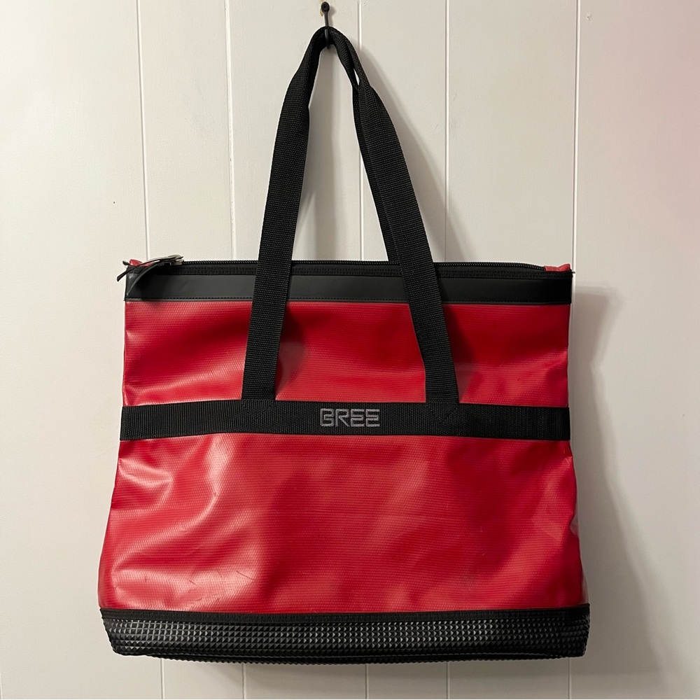 Vintage BREE Tote Bag Large Tarp Waterproof Shopper Red Tarpaulin Weekender Rare
